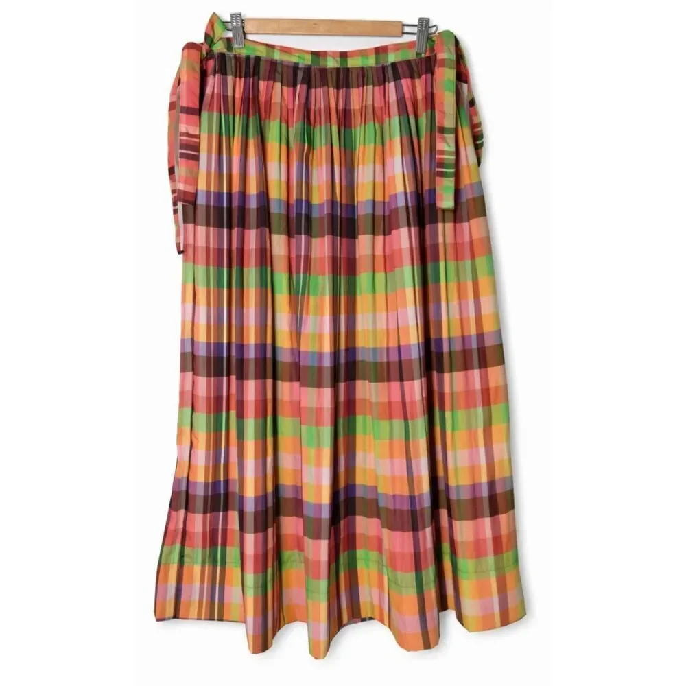 Womens large psychedelic handmade long maxi skirt orange green with pockets